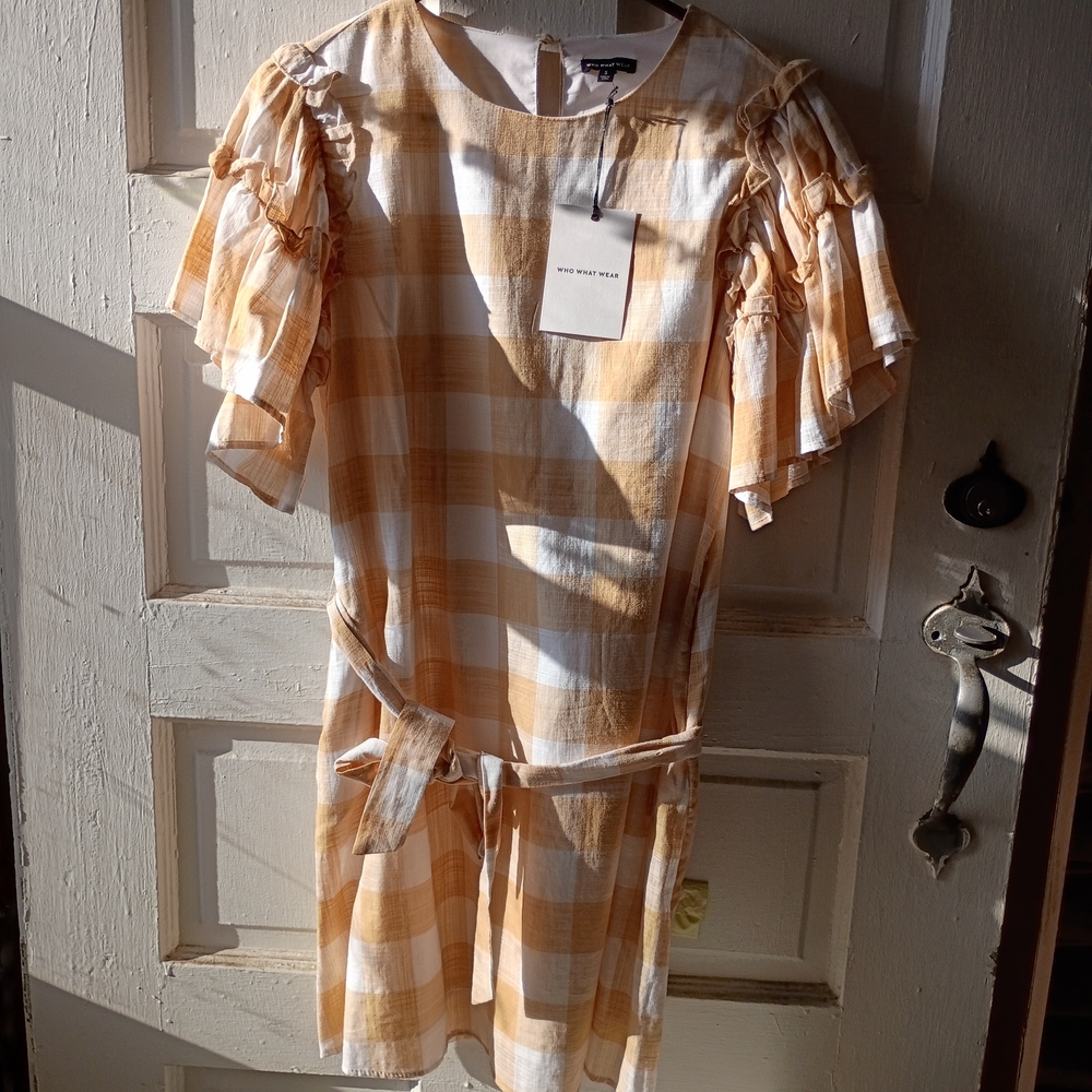 Who What Wear Mustard and White Checkered Dress